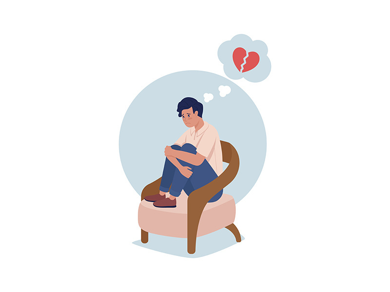 Teenager sad over heartbreak 2D vector isolated illustration