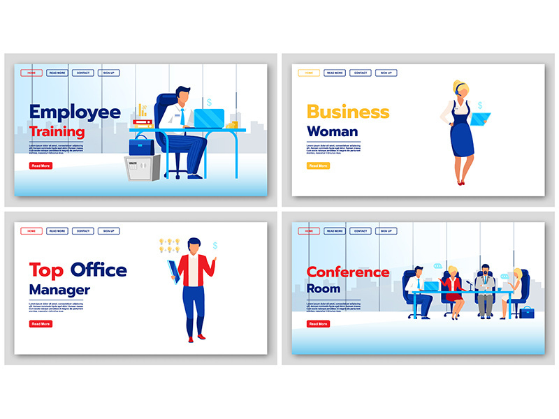 Corporate lifestyle landing page vector templates set