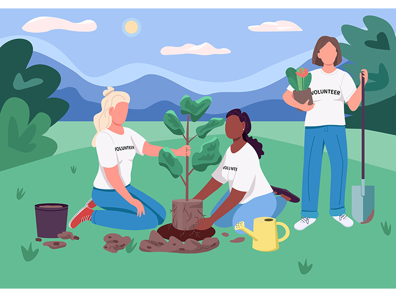 Ecofeminism flat color vector illustration
