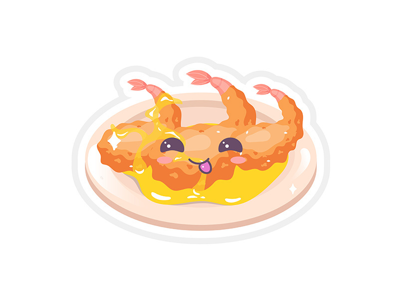 Chinese king prawns cute kawaii vector character