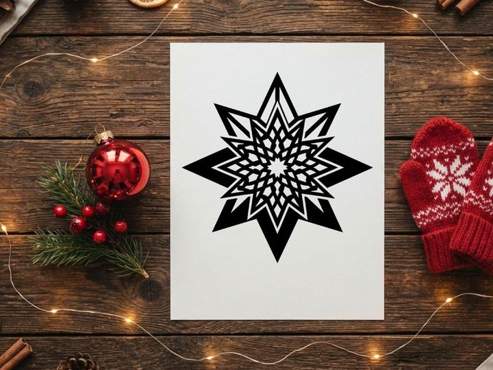 Black and white geometric star ornament isolated on a white background