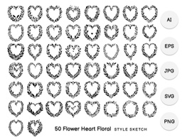 Flower Heart Floral Element Draw Black preview picture