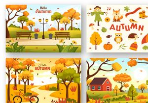 21 Panoramic Autumn Vector Illustration