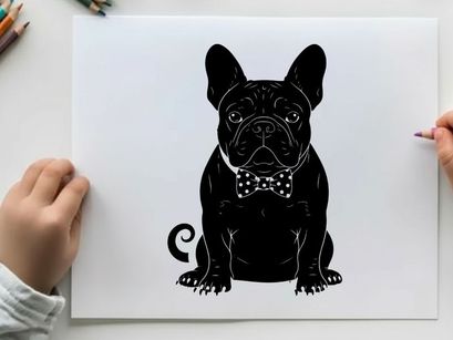 Silhouette of a french bulldog in a bow tie silhouette