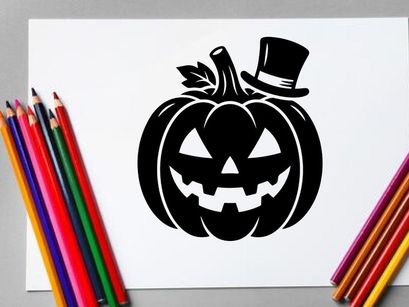 Calabaza de Halloween con cara de Jack-o'-Lantern y sombrero de copa
