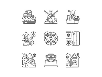 Winter city services linear icons set preview picture