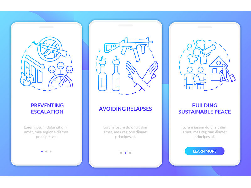 Post conflict recovery blue gradient onboarding mobile app screen