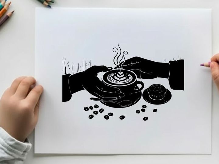 Silhouette of hands holding a steaming cup of coffee