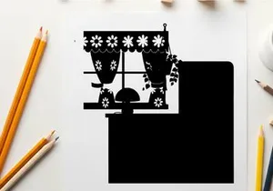 Silhouette of kitchen appliances and window with curtains