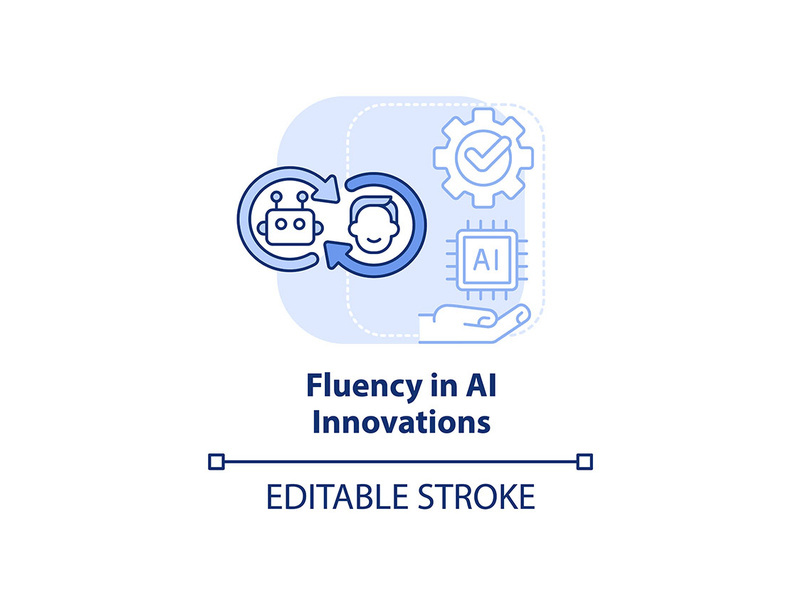 Fluency in AI innovations light blue concept icon
