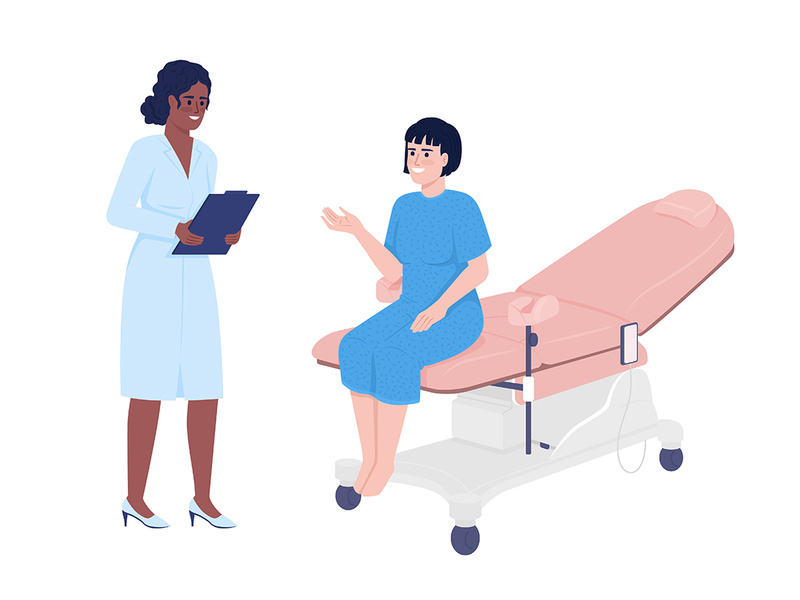 Woman at gynecologist appointment semi flat color vector characters