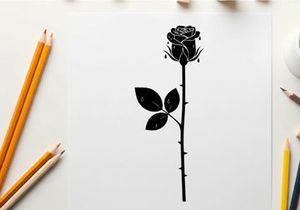 Silhouette of a single black rose on white background