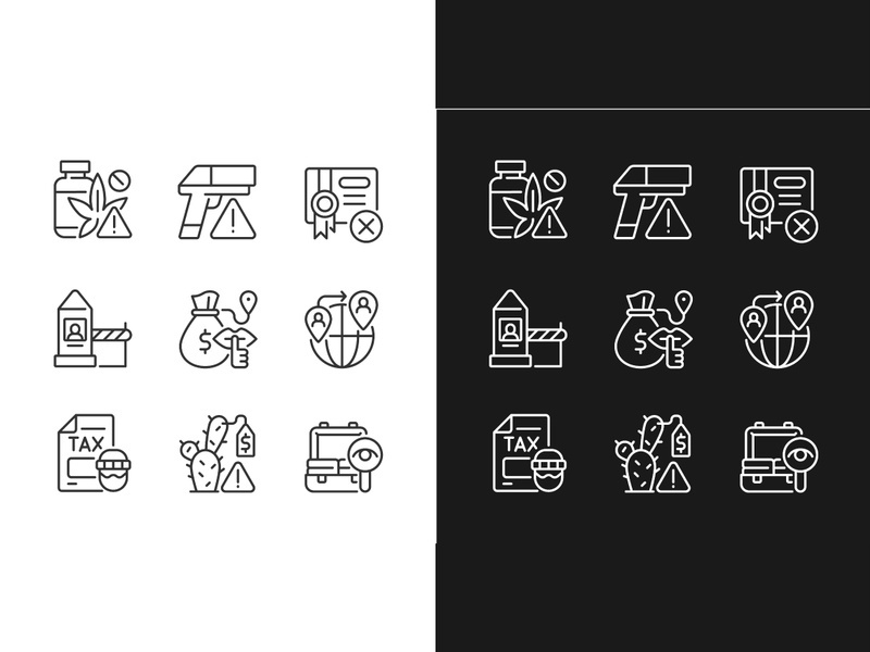 Illicit import and its prevention linear icons set