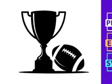 American football championship trophy and ball graphic