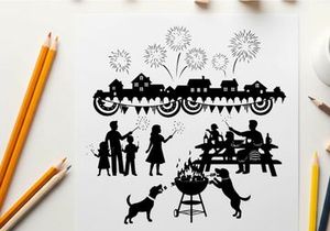 4th of july celebration silhouette with fireworks and family fun