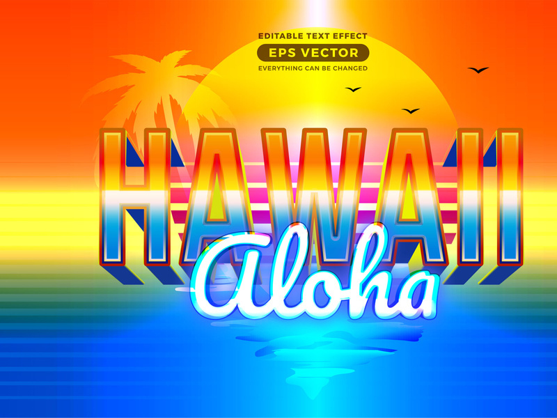 Hawaii aloha editable text effect style with theme vibrant neon light concept for trendy flyer, poster and banner template promotion