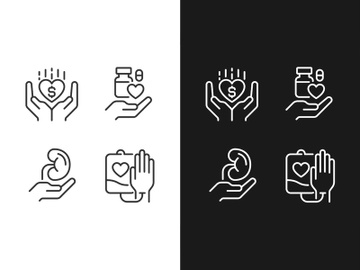 Donation to healthcare organizations pixel perfect linear icons set preview picture