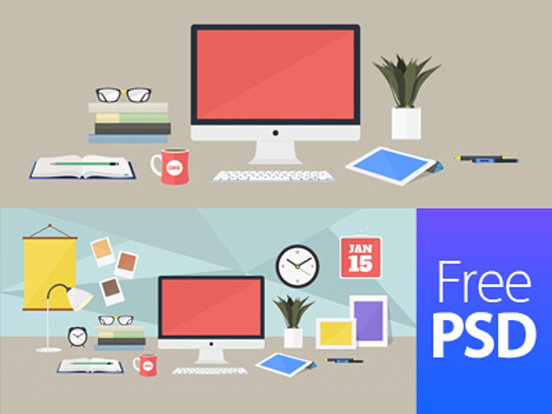 Coloured Workplaces Design Free Psd