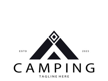 vintage and retro tent logo, camping. With tent, tree and bonfire sign. adventurers, scouts, climbers, camping equipment center preview picture