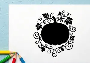Stylized Halloween Pumpkin Silhouette with Decorative Vines