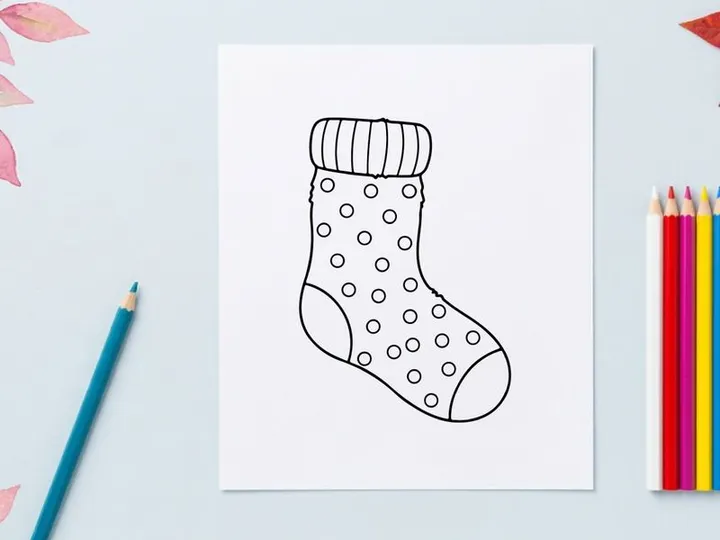 Hand drawn Christmas stocking with polka dot pattern isolated on white background