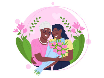 African american daughter and mother hugging flat concept vector illustration preview picture