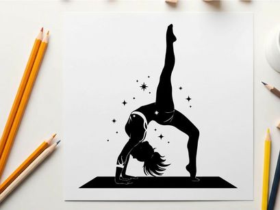 Silhouette of a woman doing a handstand with one leg up