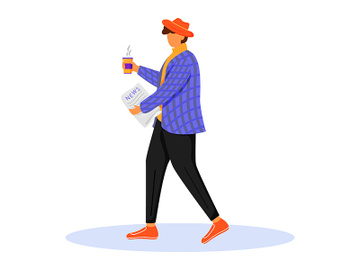 Man with morning newspaper flat color vector illustration preview picture