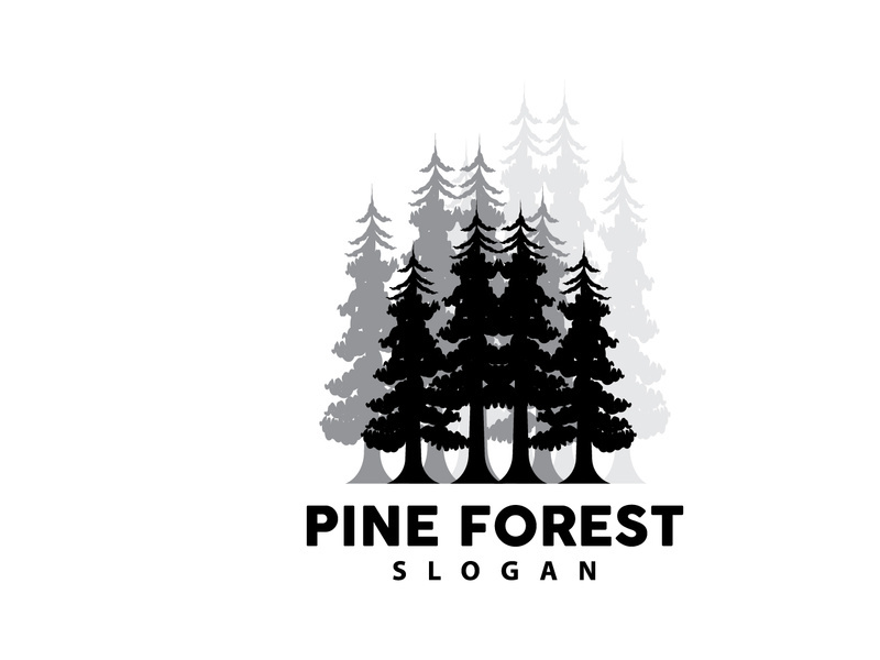 Forest Logo, Vector Forest Wood With Pine Trees