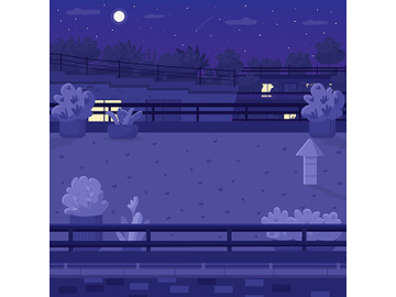 Nighttime rooftop flat color vector illustration preview picture