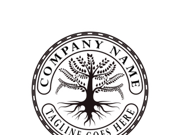 Root Leaf Family Tree of Life Oak Banyan Maple Stamp Seal Emblem Label logo design vector preview picture