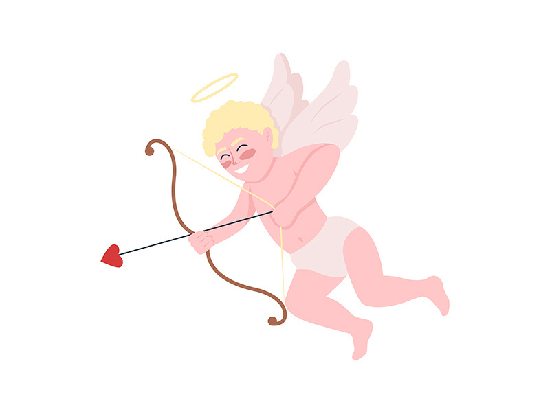 Smiling cupid with bow and arrows flat color vector detailed character