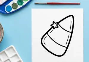 Candy corn doodle icon. Hand drawn Halloween candy illustration for seasonal design.