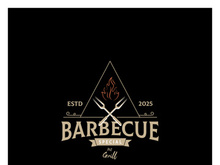 Simple Barbecue Vintage hot grill, with crossed flames and spatula. Logo for restaurant, badge, cafe and bar.vector