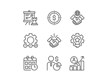 Business activities pixel perfect linear icons set preview picture