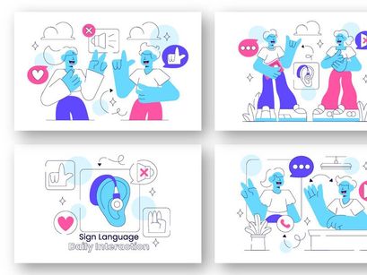 10 Sign Language Daily Interaction Illustration