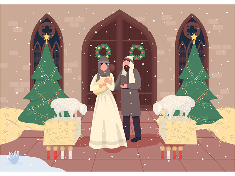 Christmas nativities flat color vector illustration