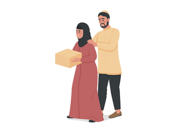 Couple donating food to charity semi flat color vector characters preview picture