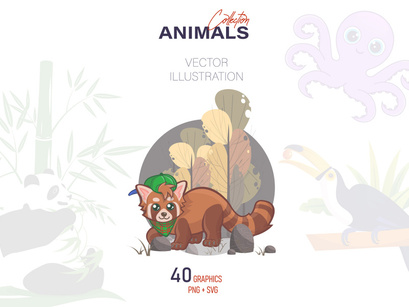 Set of comic animals, cartoon character animals vector illustration collection.