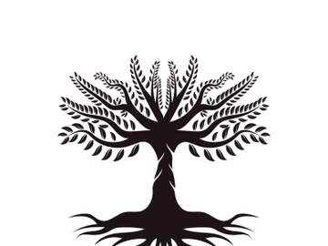 Root Leaf Family Tree of Life Oak Banyan Maple Stamp Seal Emblem Label logo design vector preview picture