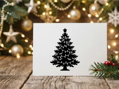 Silhouette of Christmas Tree with Star and Garland for Holiday Decor