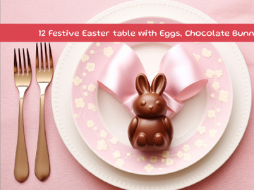 Festive Easter table with Eggs, Chocolate Bunnies preview picture