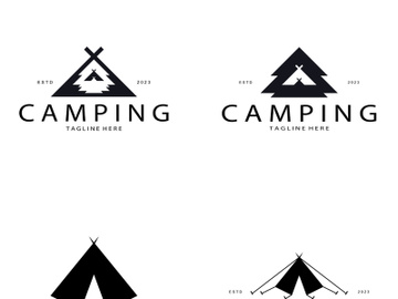 vintage and retro tent logo, camping. With tent, tree and bonfire sign. adventurers, scouts, climbers, camping equipment center preview picture