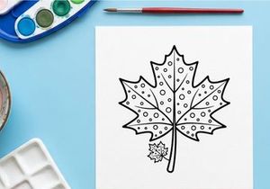 Detailed illustration of a maple leaf with intricate patterns. Artistic botanical drawing showcasing natural beauty and detailed line work.