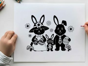 Easter bunny silhouette with flowers and eggs preview picture