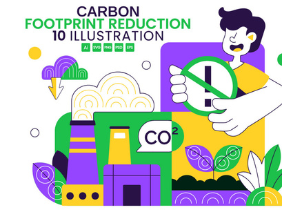 10 Carbon Footprint Reduction Illustration