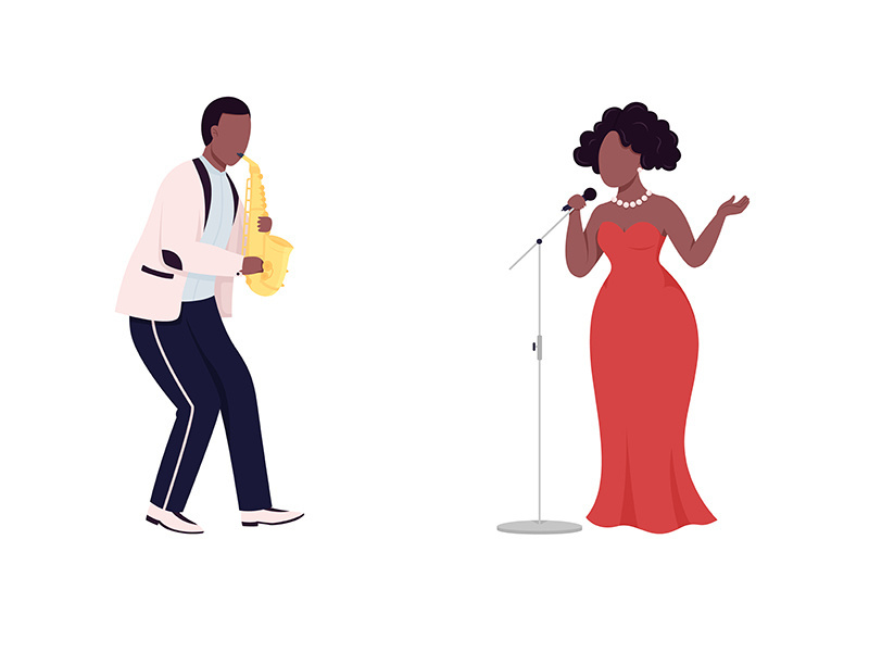 African jazz band flat color vector faceless character set