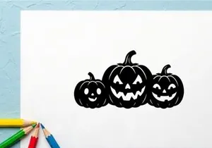Silhouettes of Halloween Jack-o'-Lanterns with spooky faces