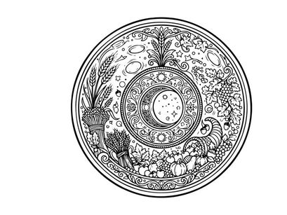 Intricate mandala design for coloring book page. Detailed circular pattern with floral and geometric motifs for adult relaxation therapy.
