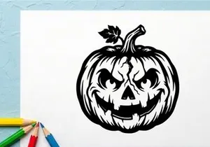 Spooky Halloween Pumpkin with Menacing Jack-o'-Lantern Face